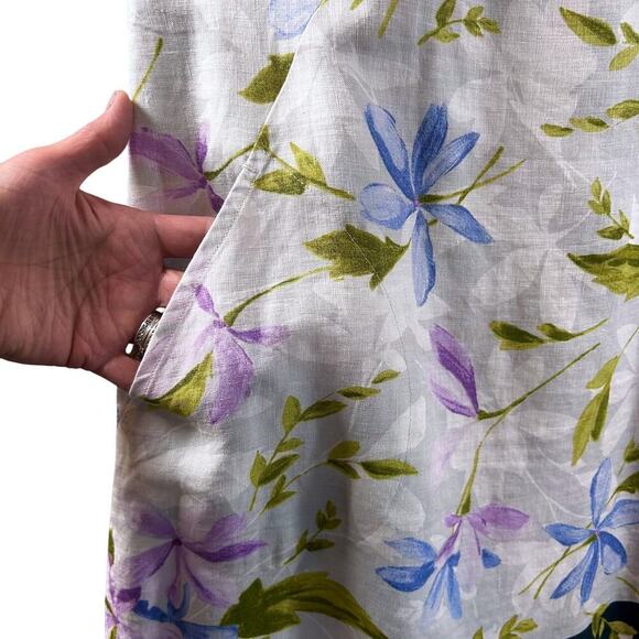 J Jill New Love Linen Marble Floral Dress Aline Shift Pockets Women MED Petite - Picture 4 of 7